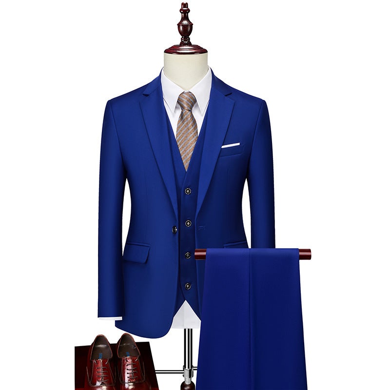 2024 Light Blue Business Casual Suit Men's Suit Suit Three-Piece Work Wedding Slim Dress - Image 1