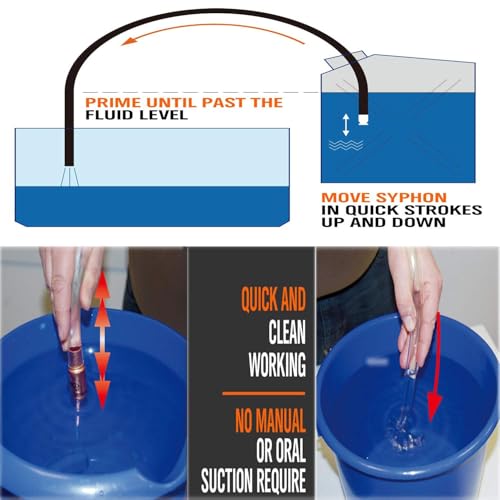 Wadoy Self-Priming Siphon Hose Pump Kit - 6FT 1/2" Valve Liquid Transfer Hose for Gas, Oil, Water, Aquarium, Fuel - Food Grade Silicone Tubing, Universal Fit for Jugs, Barrels, Tanks(2 Pack) - Image 5
