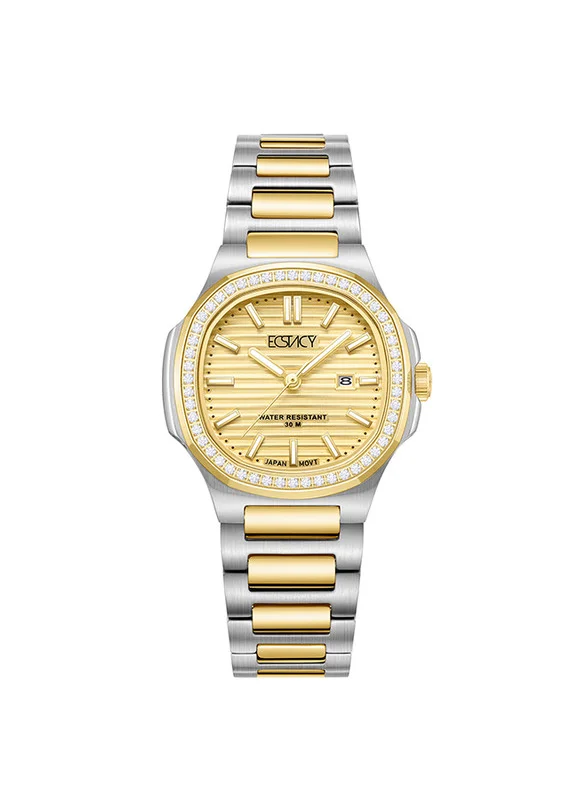 ECSTACY ECSTACY E24505-TBTC Women Analog Display Watch & Stainless Steel Strap Two Tone Gold