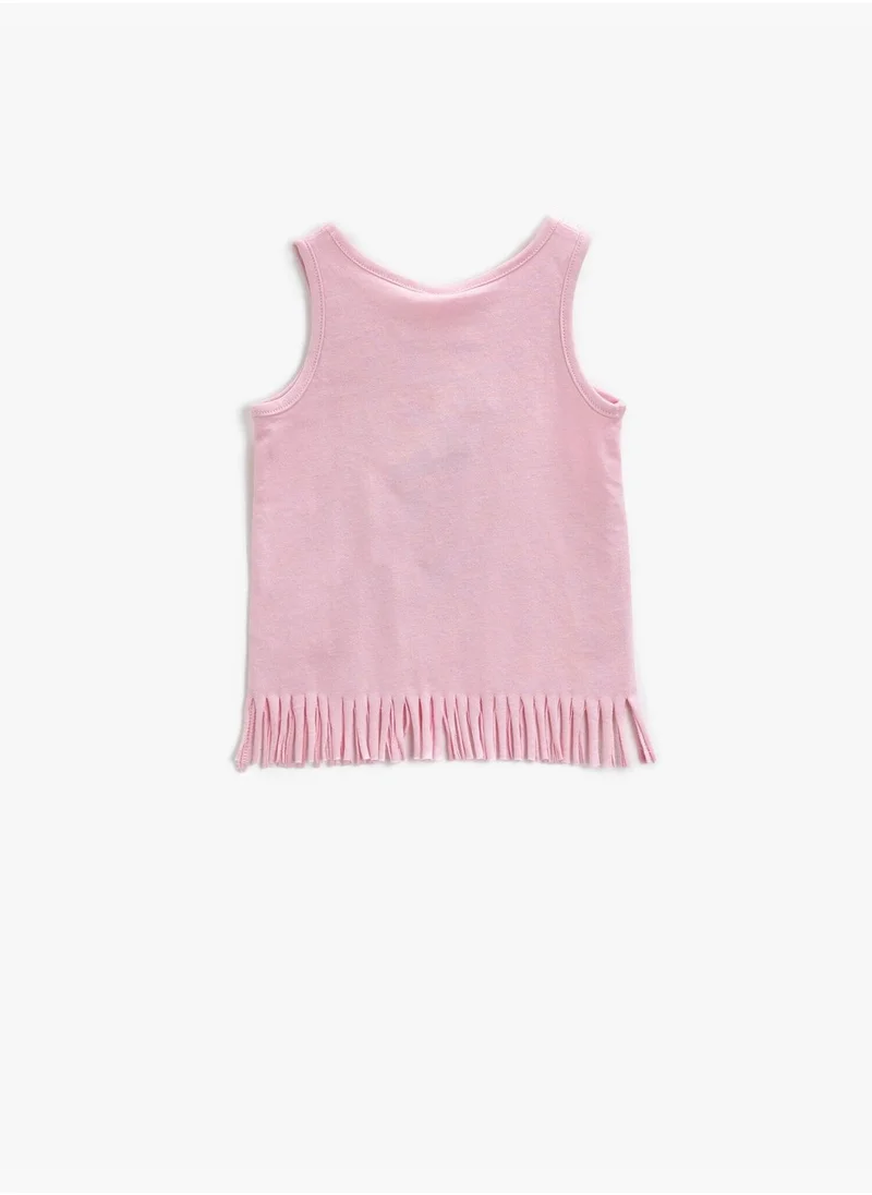 KOTON Rabbit Printed Tassel Tank Top Glittered Cotton