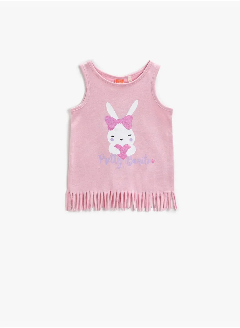 كوتون Rabbit Printed Tassel Tank Top Glittered Cotton