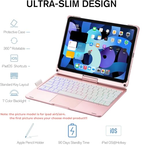 NUWONAYA Rotatable Keyboard Case for iPad Mini 7(A17 Pro)/Mini6, 360 Rotating Stand Smart Cover with Pencil Holder, Multi-Touch Trackpad Backlit Keyboard for Mini 7th/6th Generation, Silver - Image 2