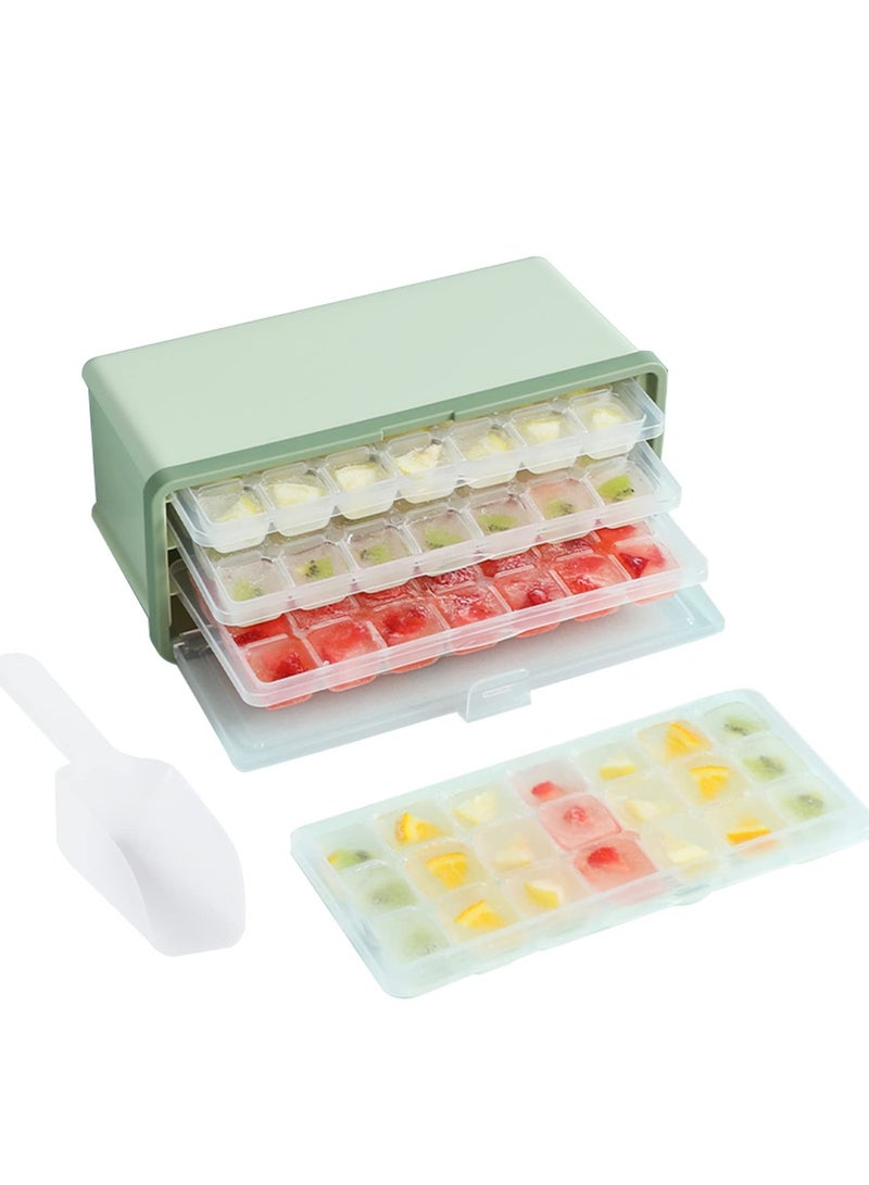 MIXDE 3pcs Ice Cube Trays for Freezer with Lid, Easy Pour Ice Cube Molds with Ice Bucket and Ice Scoop, 2cm Clear Ice Maker, Popsicle Molds - Image 1