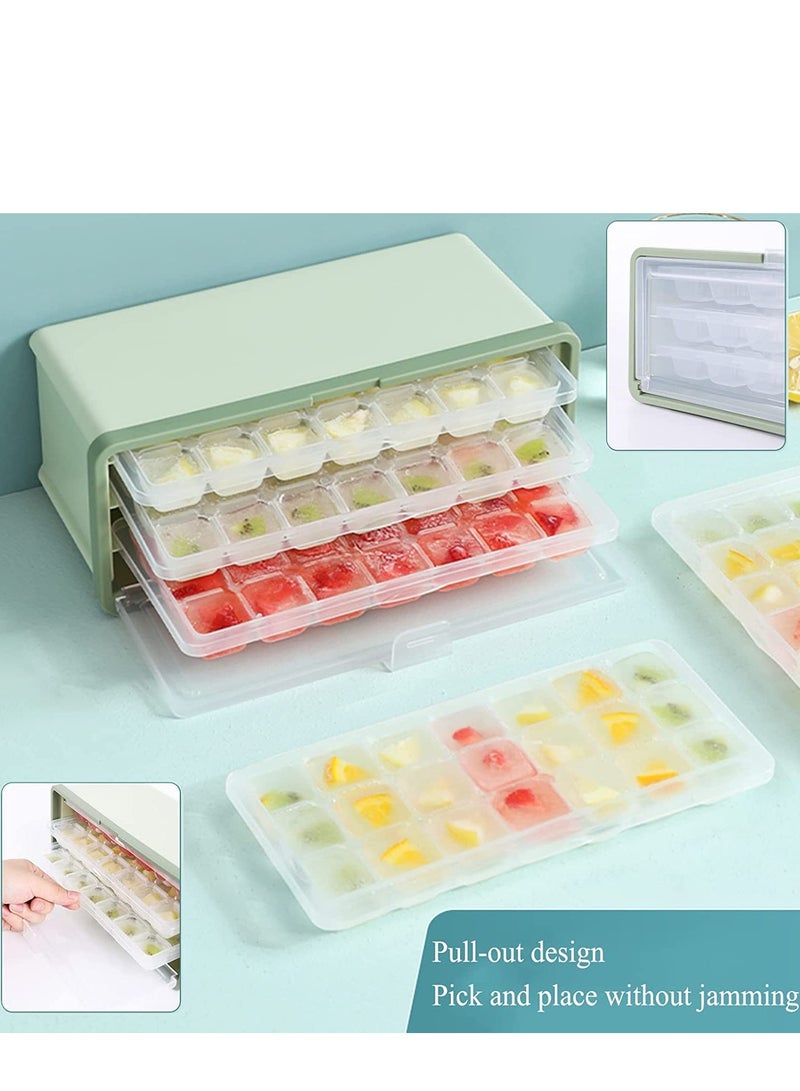 MIXDE 3pcs Ice Cube Trays for Freezer with Lid, Easy Pour Ice Cube Molds with Ice Bucket and Ice Scoop, 2cm Clear Ice Maker, Popsicle Molds - Image 4
