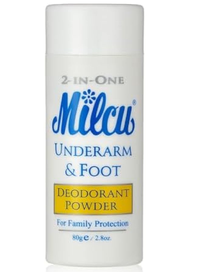 MILCU 2 IN 1 UNDER ARM&FOOT DEO POWDER 80GM