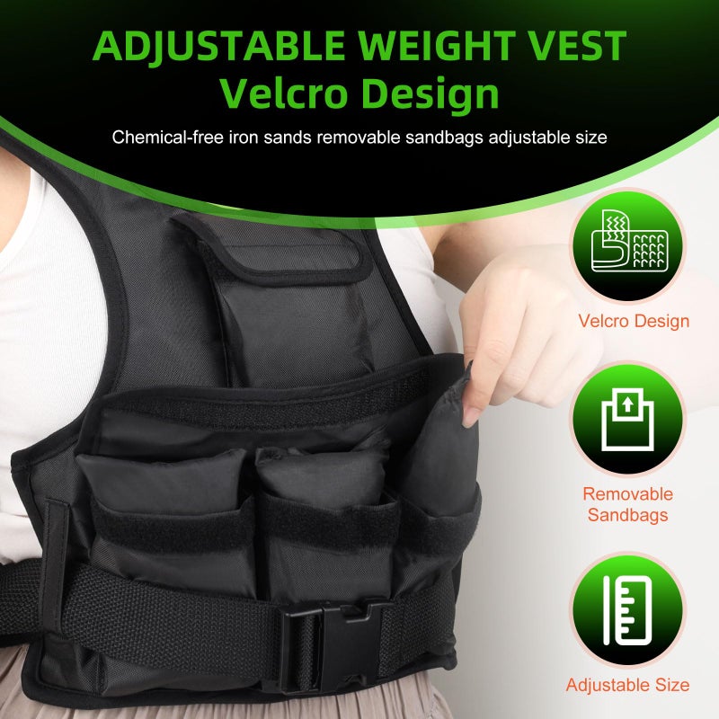Fitrobust Adjustable Weighted Vest for Women, Customizable 0-18 lbs Strength Training Vest with 10 Removable Sandbag, Breathable Design, Reflective Safety Strips & Multi-Purpose Pockets for Running, Hiking, and Fitness - Image 4