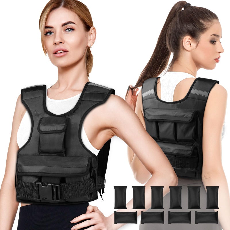 Fitrobust Adjustable Weighted Vest for Women, Customizable 0-18 lbs Strength Training Vest with 10 Removable Sandbag, Breathable Design, Reflective Safety Strips & Multi-Purpose Pockets for Running, Hiking, and Fitness - Image 1