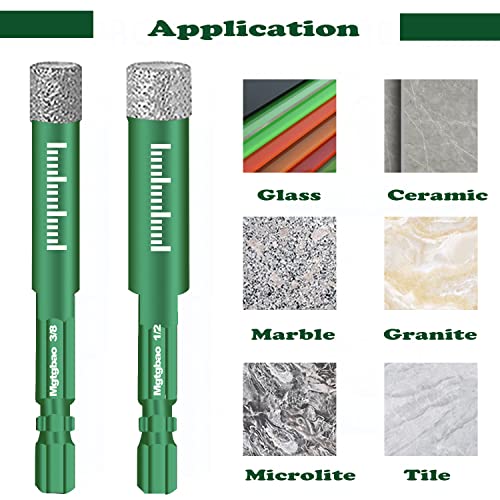 Mgtgbao 6pc 1/2” Green Dry Diamond Drill Bits Set， 12mm Hex Shank Core Drill Bit Brazed with Cooling Wax for Porcelain Tile Ceramic Concrete Granite Marble Hard Materials (not for Wood). - Image 4