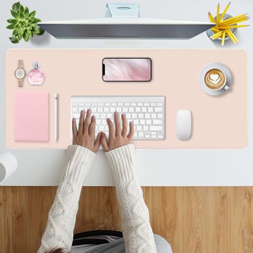 Bloss Desk Mat, Non-Slip Desk Pad Mat Protector, Large Desk Mat for Keyboard and Mouse, Beige Desk Mousepad with Stitched Edges, Keyboard Pad for Gamer, Office(31.5×11.8 Inches) - Image 2