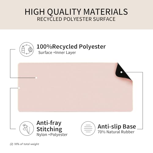 Bloss Desk Mat, Non-Slip Desk Pad Mat Protector, Large Desk Mat for Keyboard and Mouse, Beige Desk Mousepad with Stitched Edges, Keyboard Pad for Gamer, Office(31.5×11.8 Inches) - Image 4