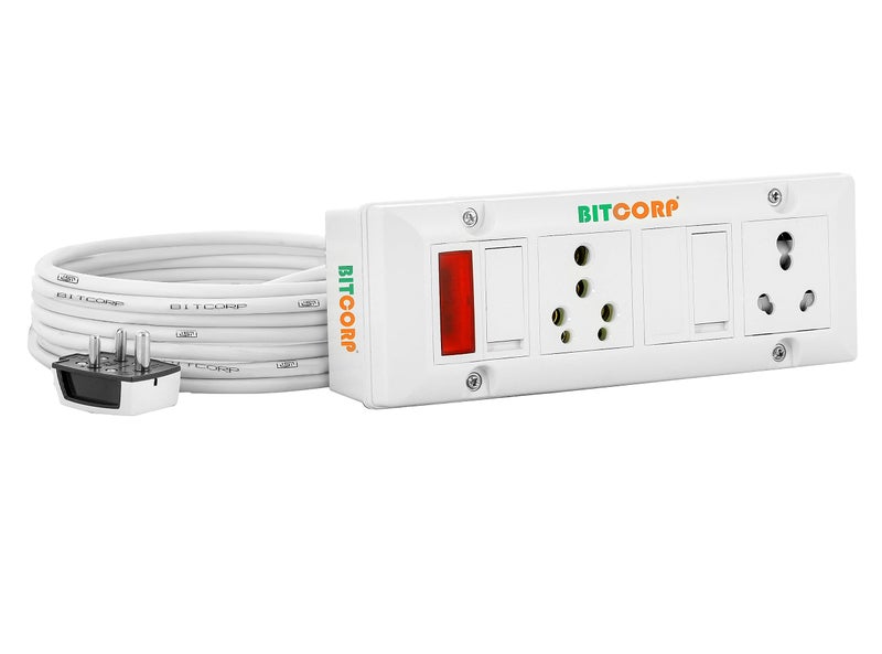 BITCORP 16A Heavy Duty Power Extension Board with Switches with 2 Socket 2 Switch, 3500W, 2 Meter 2.5mm Electric Cord for AC, Refrigerator, EV Charger, Washing Machine, Geyser - Image 1