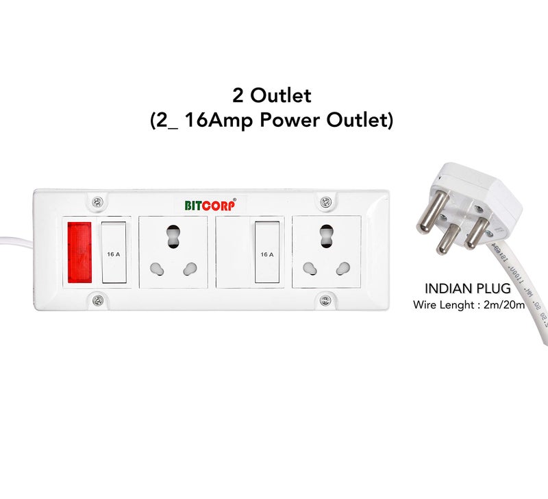 BITCORP 16A Heavy Duty Power Extension Board with Switches with 2 Socket 2 Switch, 3500W, 2 Meter 2.5mm Electric Cord for AC, Refrigerator, EV Charger, Washing Machine, Geyser - Image 2