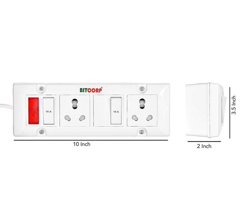 BITCORP 16A Heavy Duty Power Extension Board with Switches with 2 Socket 2 Switch, 3500W, 2 Meter 2.5mm Electric Cord for AC, Refrigerator, EV Charger, Washing Machine, Geyser - Image 3