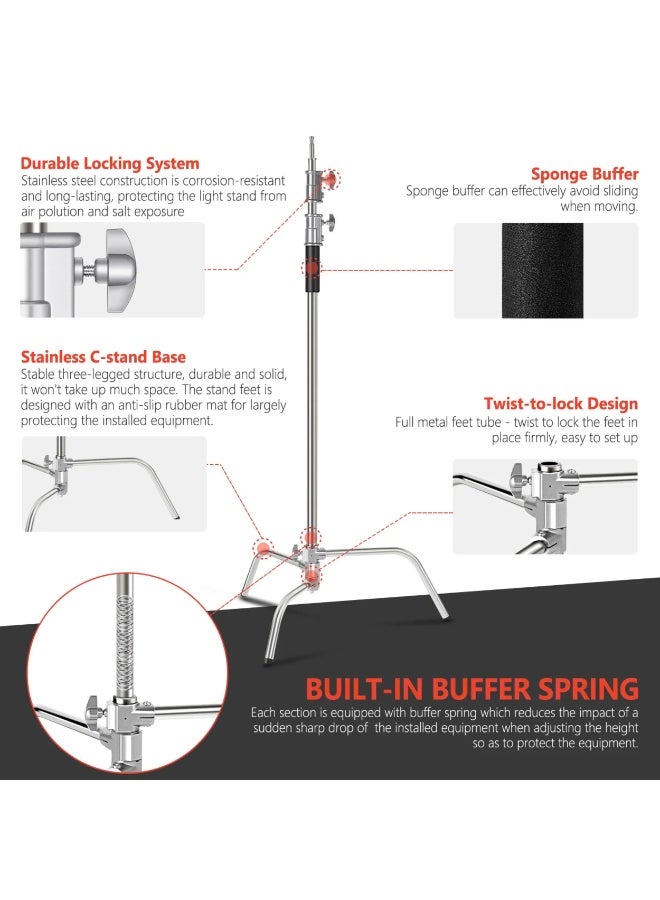 FX Studio 3M Stainless Steel C-Stand with Boom Arm - ER-300C - Image 5