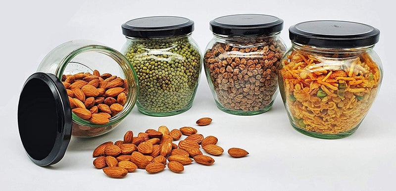 AVMPHD AVMPHD Glass Jar with Air Tight Black Lid for Kitchen Dried Masala Storage JarHoney JarJar and ContainerSpice Masala JarPot Glass MatkaVisible Glass Jar Pack of 12 350ml  - Image 5