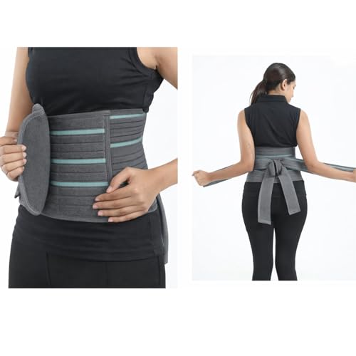 24 BH BAZAAR Abdominal & Back Support for Men & Women | Postpartum After Delivery & C-Section | Back Pain Relief with Lumbar Support, Waist & Tummy Compression | Adjustable Double Strap (Belt Length 41”, suitable for size - M , Grey) - Image 1