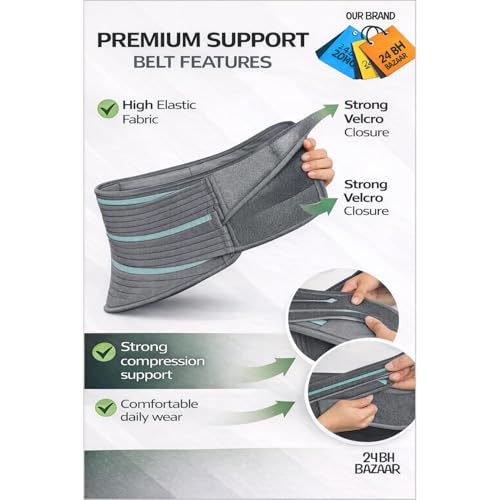 24 BH BAZAAR Abdominal & Back Support for Men & Women | Postpartum After Delivery & C-Section | Back Pain Relief with Lumbar Support, Waist & Tummy Compression | Adjustable Double Strap (Belt Length 41”, suitable for size - M , Grey) - Image 4