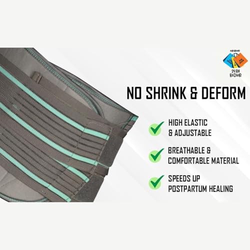 24 BH BAZAAR Abdominal & Back Support for Men & Women | Postpartum After Delivery & C-Section | Back Pain Relief with Lumbar Support, Waist & Tummy Compression | Adjustable Double Strap (Belt Length 41”, suitable for size - M , Grey) - Image 5