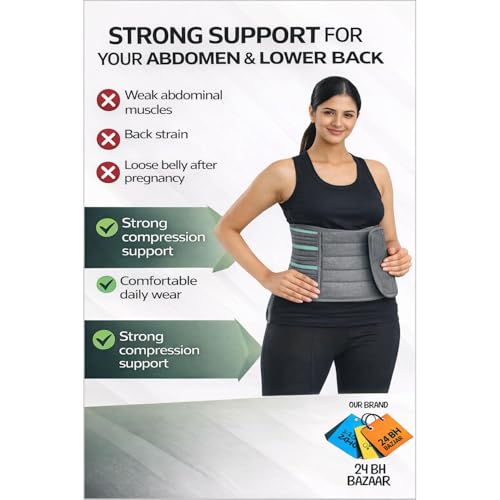 24 BH BAZAAR Abdominal & Back Support for Men & Women | Postpartum After Delivery & C-Section | Back Pain Relief with Lumbar Support, Waist & Tummy Compression | Adjustable Double Strap (Belt Length 41”, suitable for size - M , Grey) - Image 3