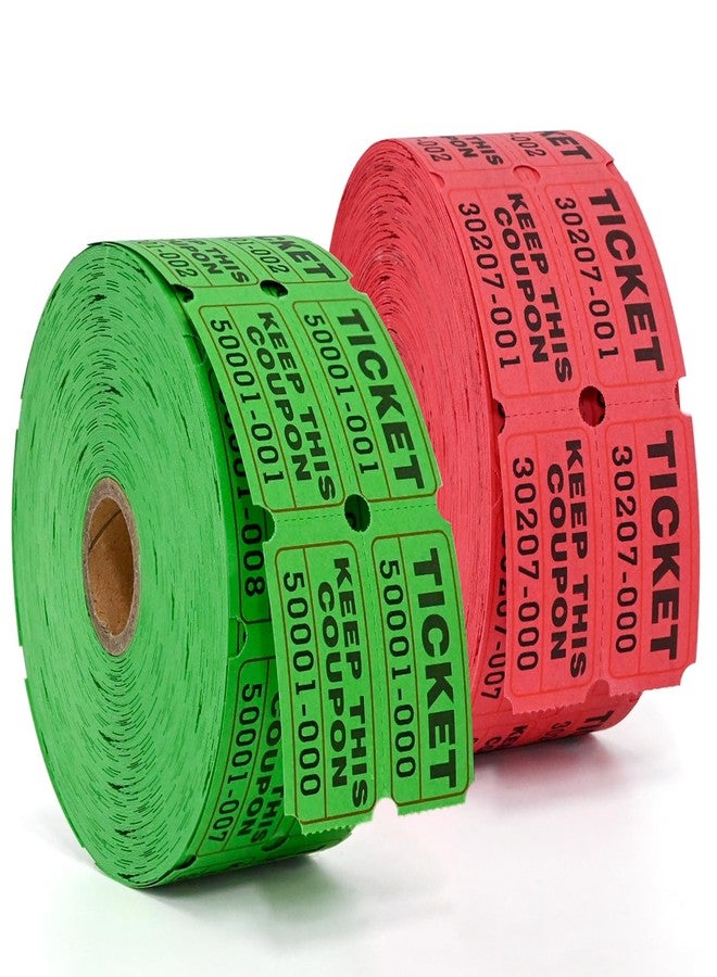 L LIKED 2000 Raffle Tickets Double Rolls 50/50 Stub Tickets with Consecutive Numbers 1000 Pairs per Roll,2 Rolls-Green,Red - Image 1