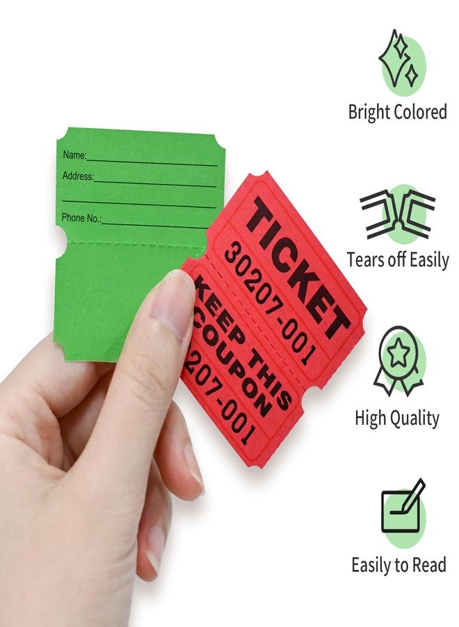 L LIKED 2000 Raffle Tickets Double Rolls 50/50 Stub Tickets with Consecutive Numbers 1000 Pairs per Roll,2 Rolls-Green,Red - Image 4