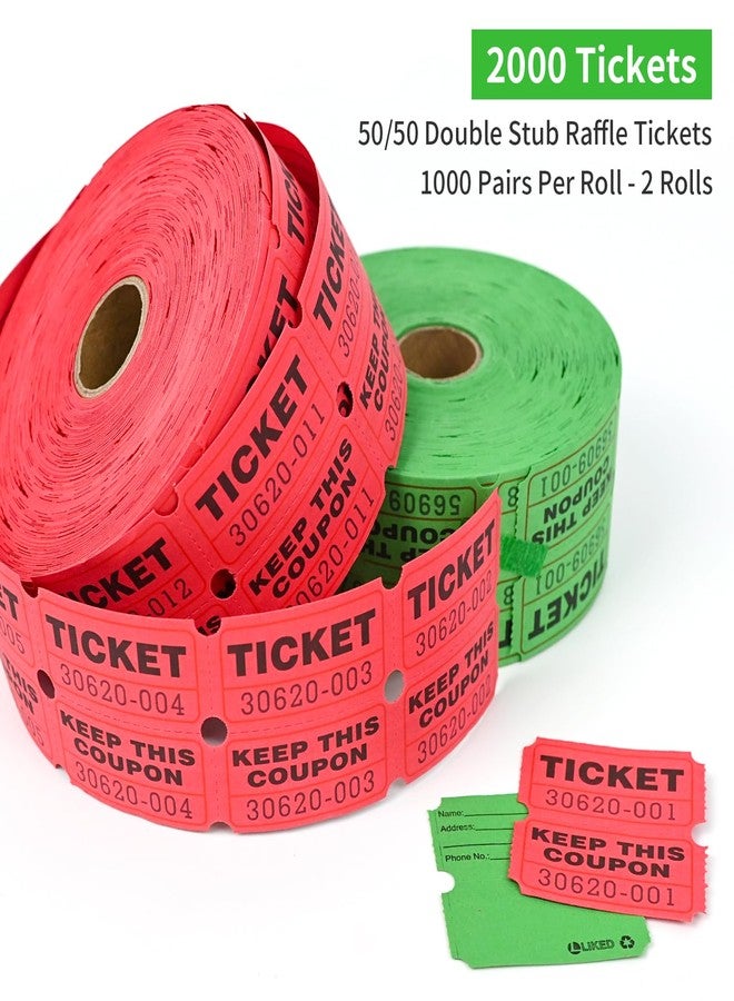 L LIKED 2000 Raffle Tickets Double Rolls 50/50 Stub Tickets with Consecutive Numbers 1000 Pairs per Roll,2 Rolls-Green,Red - Image 3
