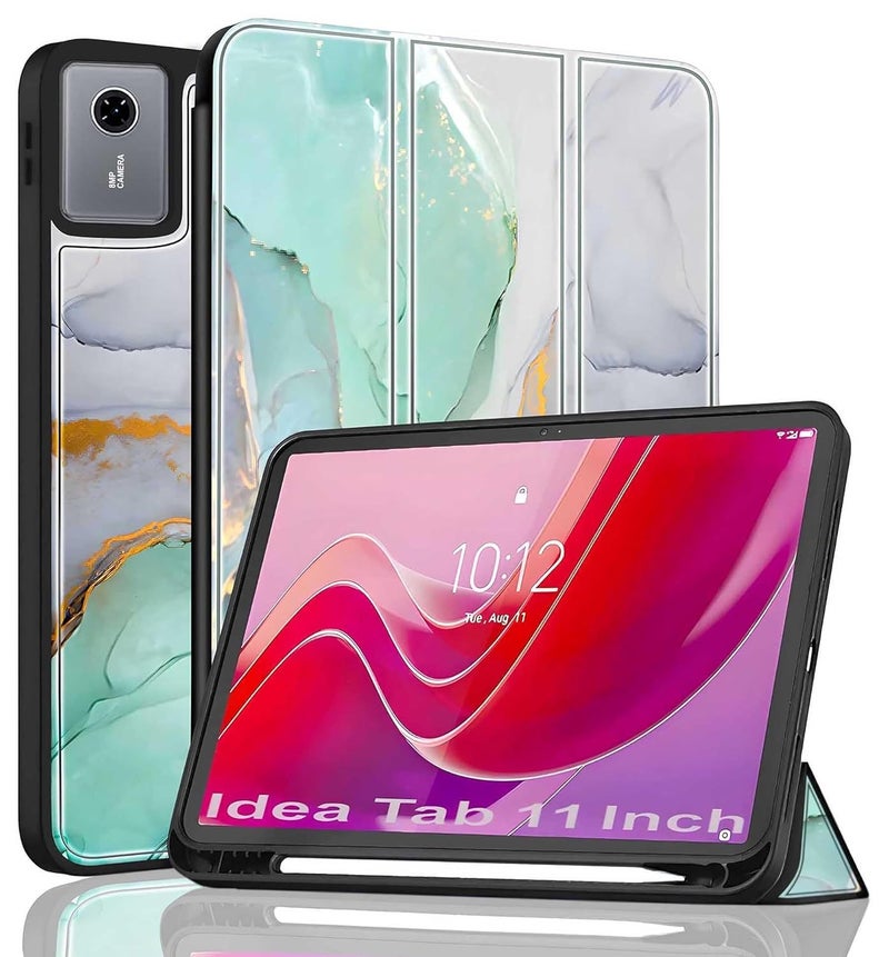 ProElite غطاء لجهاز Lenovo idea Tab 11 بوصة 2025، غطاء مرن ناعم قابل للطي لجهاز Lenovo idea Tab 11 بوصة 2025 مع حامل قلم [سلسلة Recoil] - أخضر رخامى - Image 1