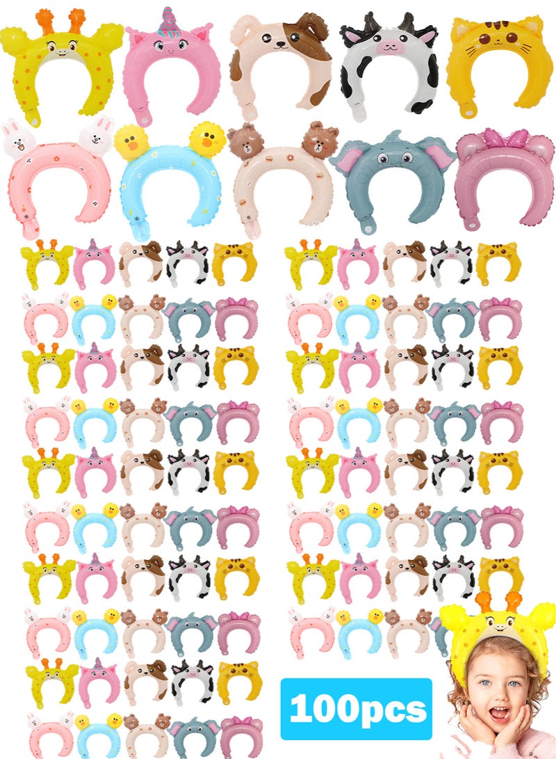 100pcs Assorted Inflatable Cute Zoo Animal Headbands Wildlife Balloon Hair Hoop Balloon Kit Jungle Animals Unicorn for Kids Birthday Party Favors Decorations - Image 1