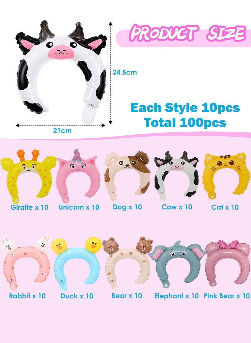 100pcs Assorted Inflatable Cute Zoo Animal Headbands Wildlife Balloon Hair Hoop Balloon Kit Jungle Animals Unicorn for Kids Birthday Party Favors Decorations - Image 2