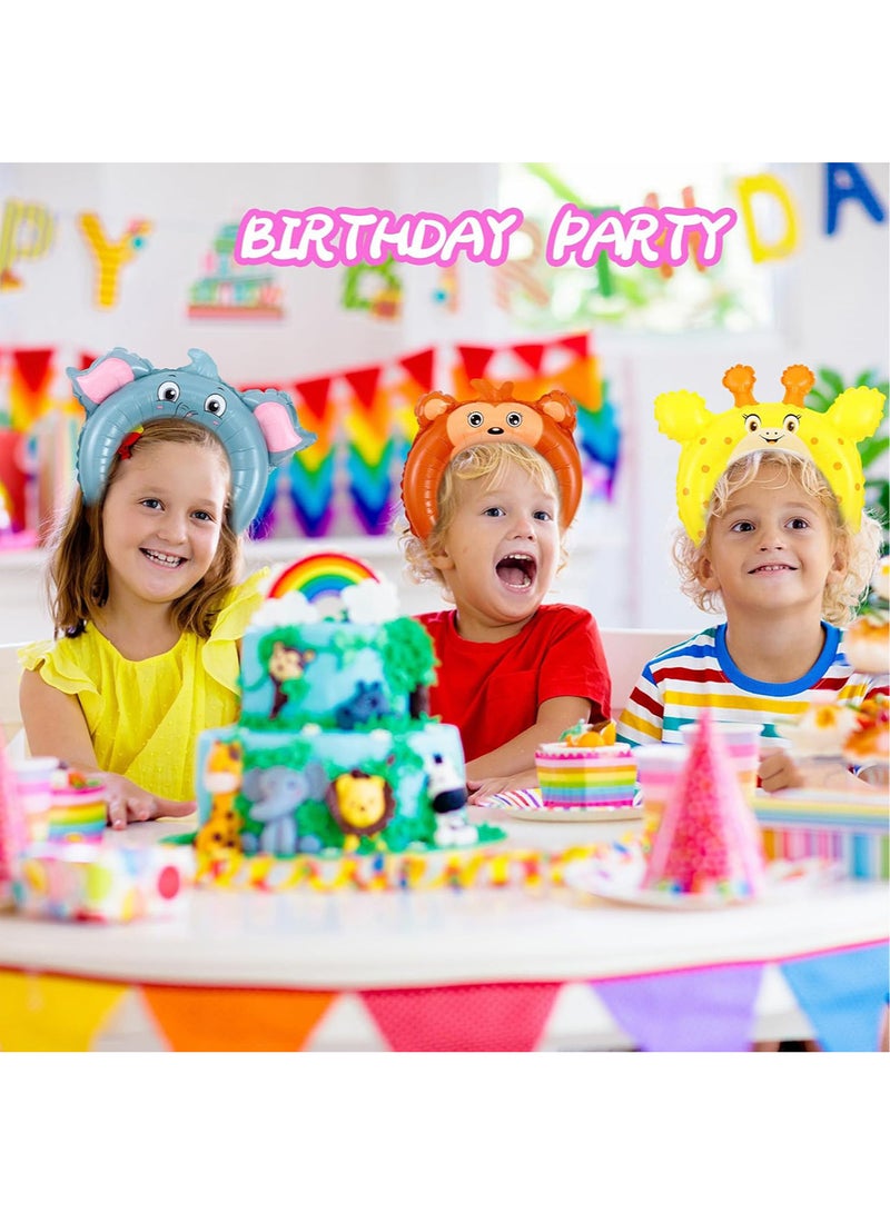 100pcs Assorted Inflatable Cute Zoo Animal Headbands Wildlife Balloon Hair Hoop Balloon Kit Jungle Animals Unicorn for Kids Birthday Party Favors Decorations - Image 5