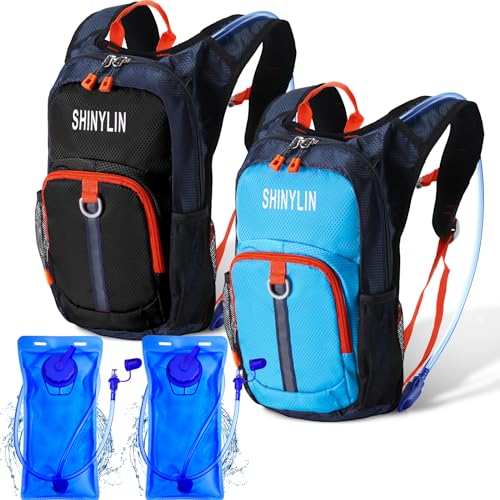 Shinylin 2 Pcs Kids Hydration Backpack with 15L Water Bladder Lightweight Kids Hiking Backpack Water Rucksack for Boys Girls Climbing RunningBlue BlackClassic - Image 1