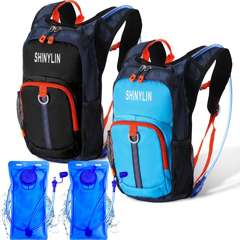 Shinylin 2 Pcs Kids Hydration Backpack with 15L Water Bladder Lightweight Kids Hiking Backpack Water Rucksack for Boys Girls Climbing RunningBlue BlackClassic - Image 2