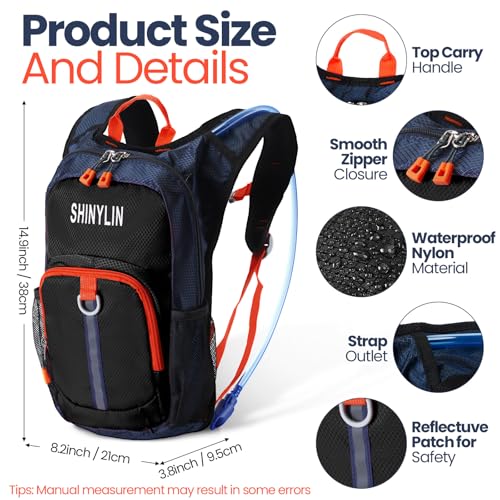 Shinylin 2 Pcs Kids Hydration Backpack with 15L Water Bladder Lightweight Kids Hiking Backpack Water Rucksack for Boys Girls Climbing RunningBlue BlackClassic - Image 3