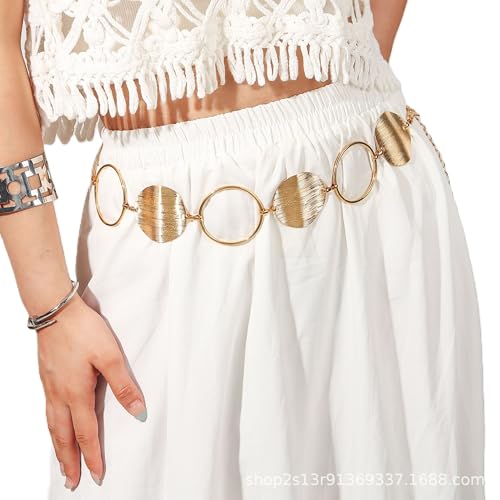 Alexvyan Adjustable Golden Metal Disc & Circle Design Waist Belt for Women Concho Hip Belt for women Saree Waist Belt Adjustable Boho Western Dress Fashion Chain Belts for Dresses, Jeans, Skirts - Image 3
