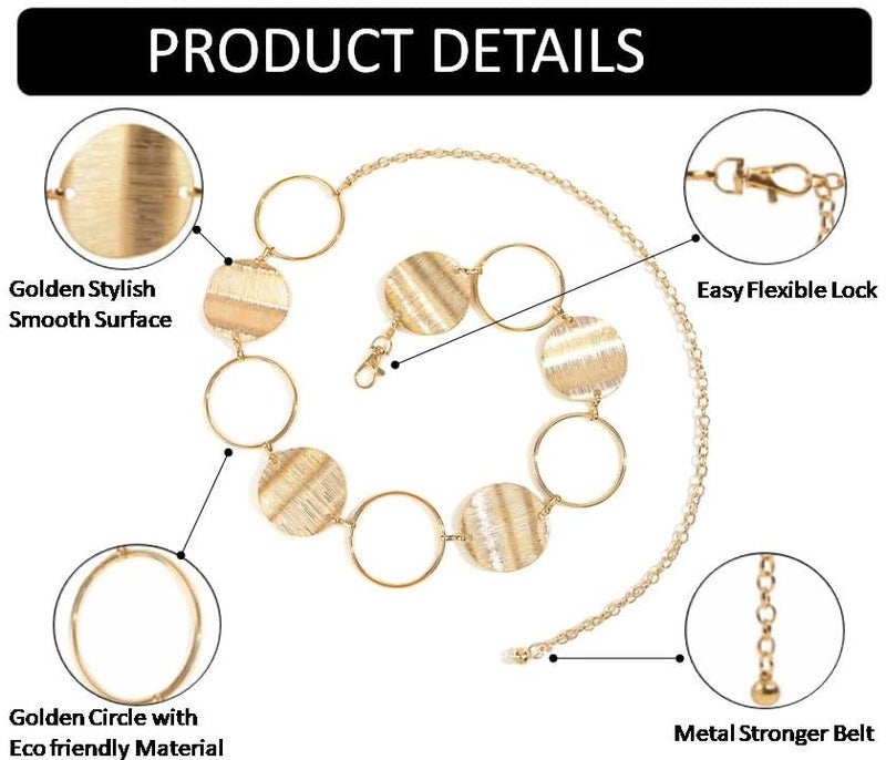 Alexvyan Adjustable Golden Metal Disc & Circle Design Waist Belt for Women Concho Hip Belt for women Saree Waist Belt Adjustable Boho Western Dress Fashion Chain Belts for Dresses, Jeans, Skirts - Image 4