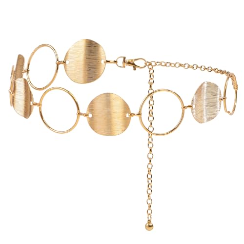 Alexvyan Adjustable Golden Metal Disc & Circle Design Waist Belt for Women Concho Hip Belt for women Saree Waist Belt Adjustable Boho Western Dress Fashion Chain Belts for Dresses, Jeans, Skirts - Image 1