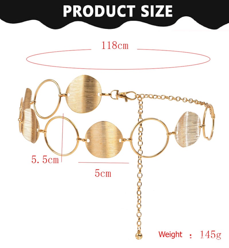 Alexvyan Adjustable Golden Metal Disc & Circle Design Waist Belt for Women Concho Hip Belt for women Saree Waist Belt Adjustable Boho Western Dress Fashion Chain Belts for Dresses, Jeans, Skirts - Image 5