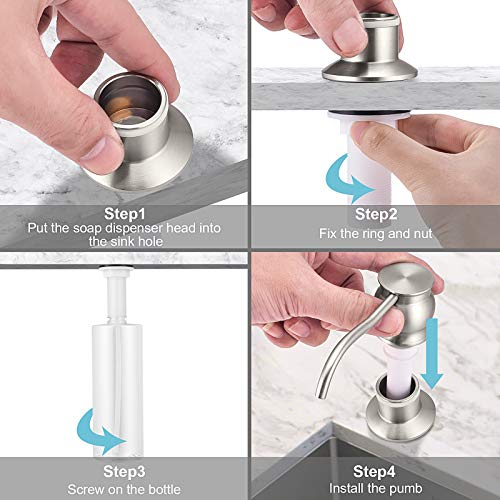 Samodra Kitchen Sink Soap/Lotion Dispenser, Brass Pump Head Brushed Nickel 12 OZ Bottle Built in Design Refill from The Top for Granite Thick Deck Installs - Image 4
