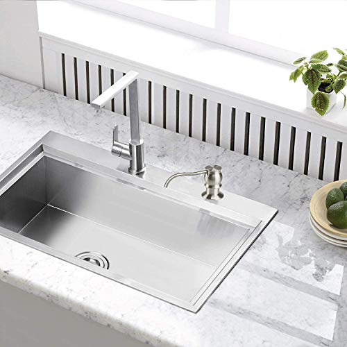 Samodra Kitchen Sink Soap/Lotion Dispenser, Brass Pump Head Brushed Nickel 12 OZ Bottle Built in Design Refill from The Top for Granite Thick Deck Installs - Image 5