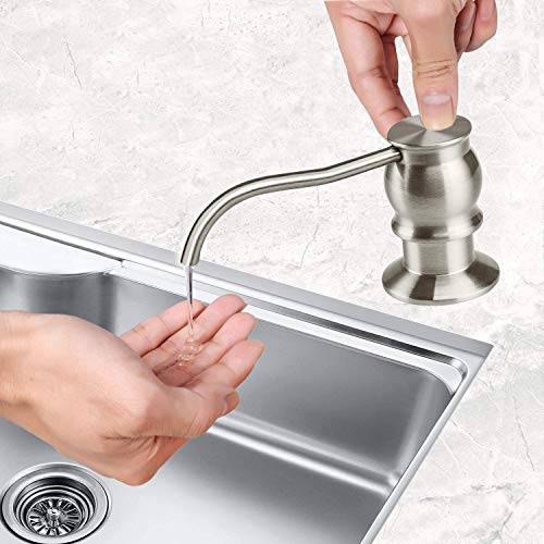 Samodra Kitchen Sink Soap/Lotion Dispenser, Brass Pump Head Brushed Nickel 12 OZ Bottle Built in Design Refill from The Top for Granite Thick Deck Installs - Image 2