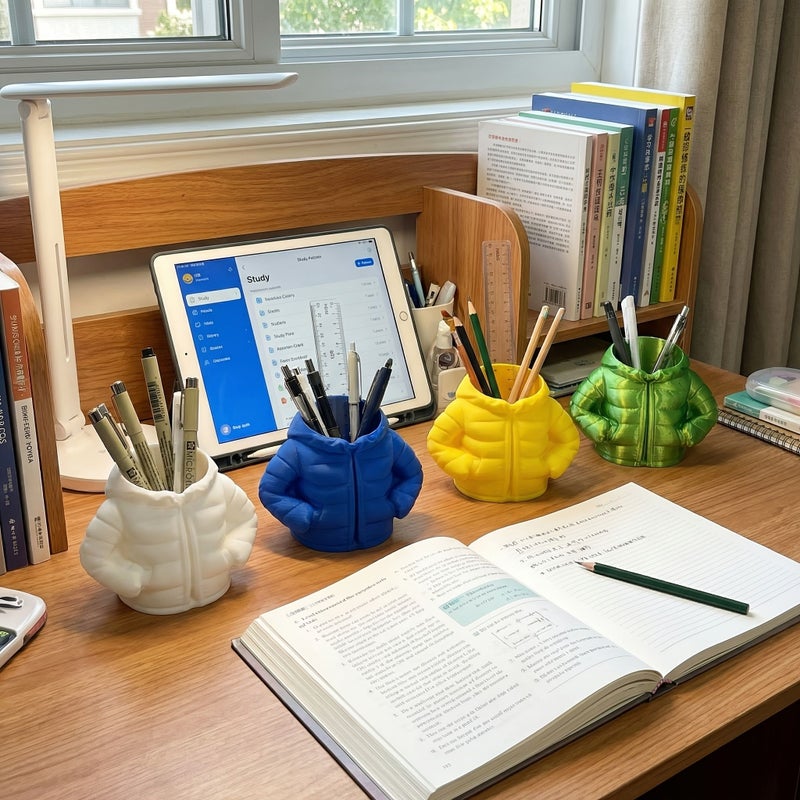 Blue Creative Desk Pen Holder Easy Ins Style Desktop Organizer And Storage Box - Image 5