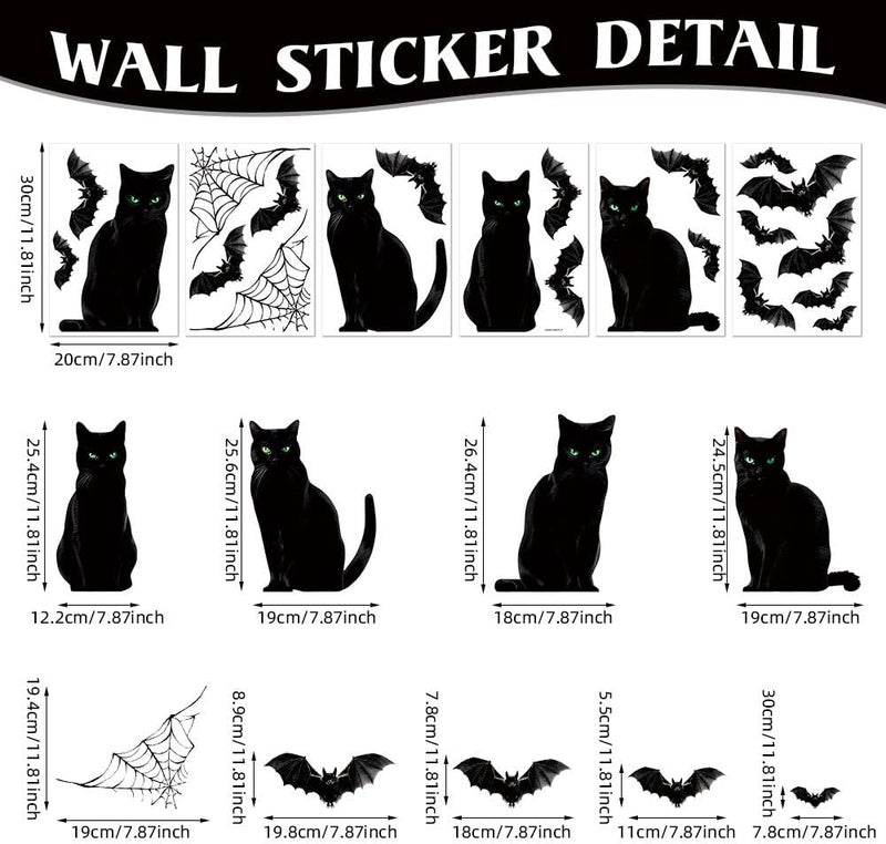 ChicAbode Halloween Decorations Window Clings: 4 Large Realistic Black Cats Halloween Window Stickers Spiderweb Bats Silhouette Window Decals Indoor School Home Office Party Decor for Glass Windows, 6 Sheets - Image 2