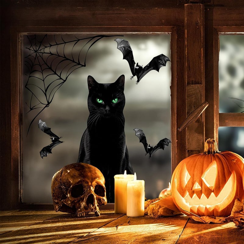 ChicAbode Halloween Decorations Window Clings: 4 Large Realistic Black Cats Halloween Window Stickers Spiderweb Bats Silhouette Window Decals Indoor School Home Office Party Decor for Glass Windows, 6 Sheets - Image 5