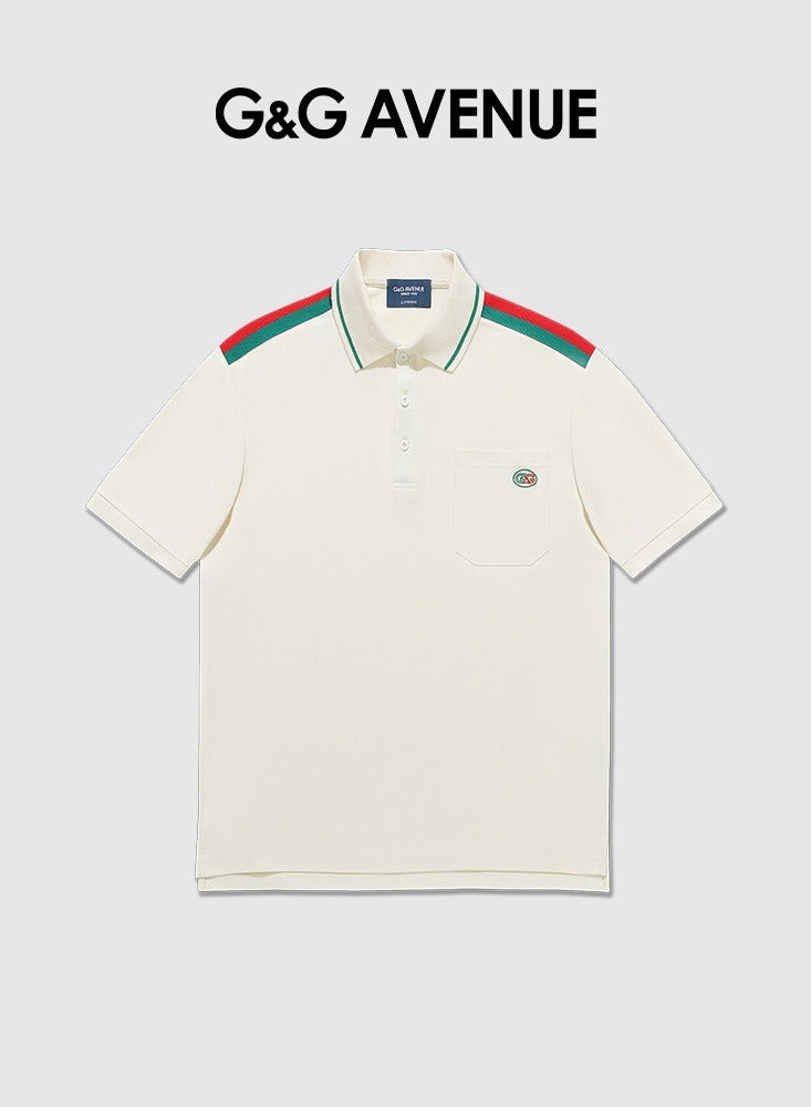 G&G AVENUE Men Short sleeved Polo Shirt with Elastic Golf Ribbon Polo Shirt Men's Flip Collar Short sleeved T-shirt  - Image 1