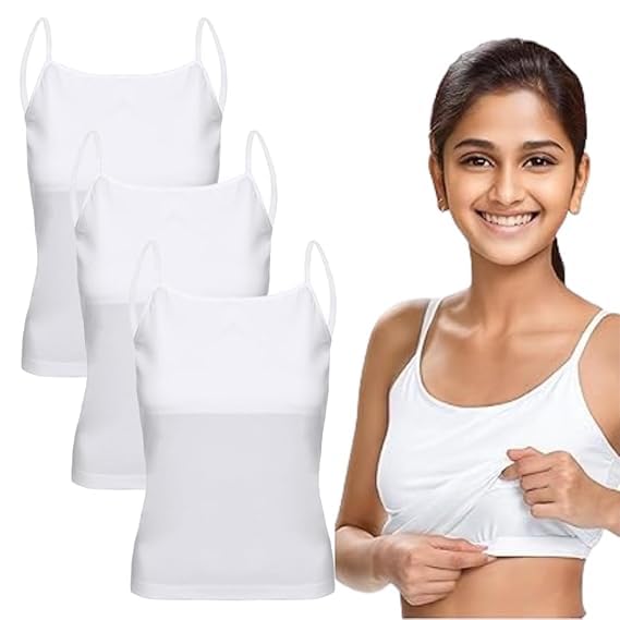 MAGICMOON Padded Camisole for Girls | Flat Padding | Beginners/Teenager Inner for Puberty Cami | Slip with Adjustable Straps (Pack of 3) (in, Age, 13 Years, 14 Years, Regular, White) - Image 1