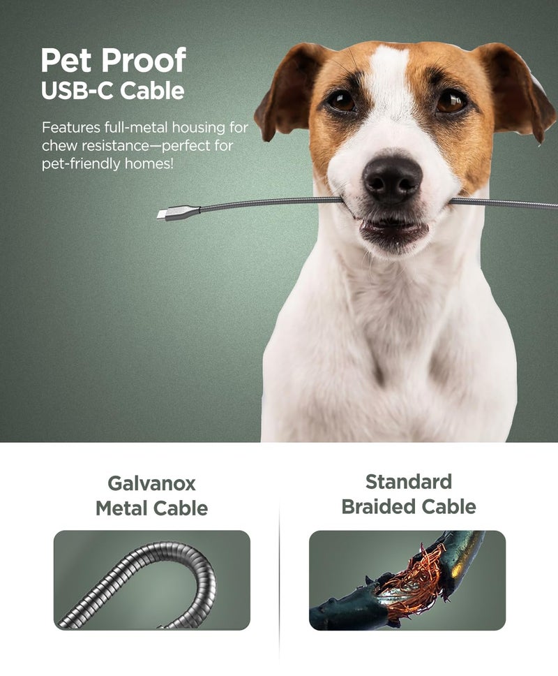 GALVANOX Pet Proof USB-C to USB-C Charger Cables (2 Pack) - 6 Foot Braided Metal Ultra Durable Type C Charging Cords (Gunmetal) - Image 2