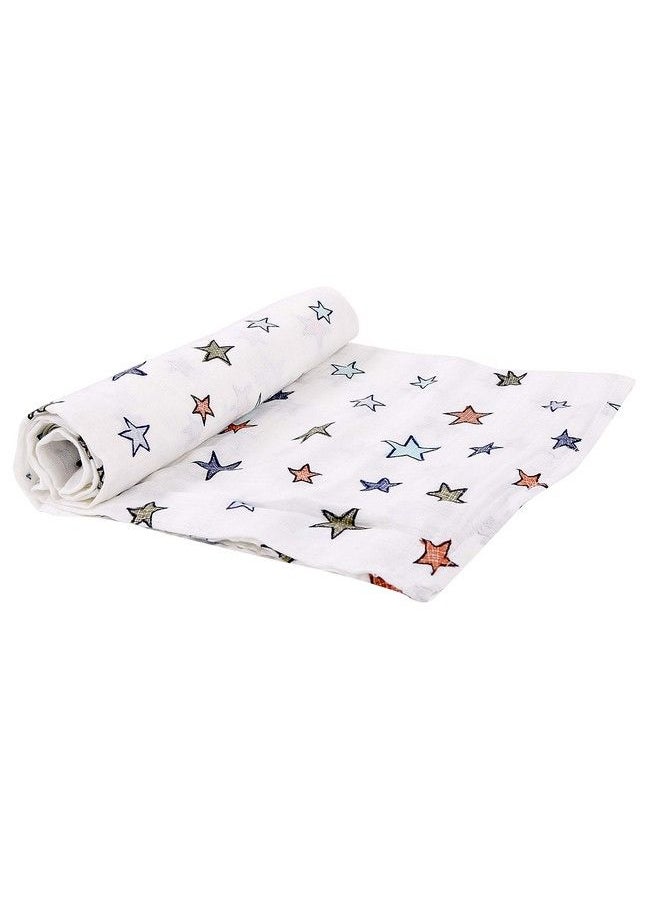 MOM'S HOME Organic Cotton Super Soft Baby Muslin Cloth Swaddle012 Monthspack Of 3Stripestar Solidblue  - Image 3
