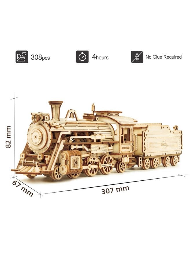 روكر لغز خشبي ثلاثي الأبعاد للبالغين نموذج سيارة ميكانيكي يمكنك صنعه بنفسك بناء مجموعات المركبات ألعاب تحفيز الدماغ هدية للرجال والنساء والأطفال في عيد الميلاد/عيد الميلاد (نموذج قطار بخاري مع عربة) - Image 5