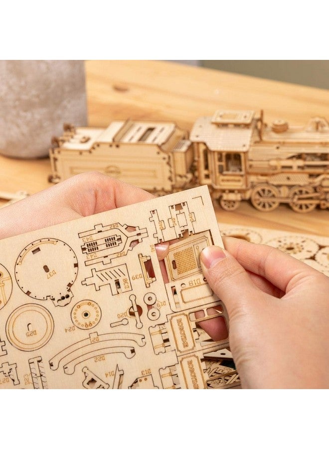روكر لغز خشبي ثلاثي الأبعاد للبالغين نموذج سيارة ميكانيكي يمكنك صنعه بنفسك بناء مجموعات المركبات ألعاب تحفيز الدماغ هدية للرجال والنساء والأطفال في عيد الميلاد/عيد الميلاد (نموذج قطار بخاري مع عربة) - Image 4