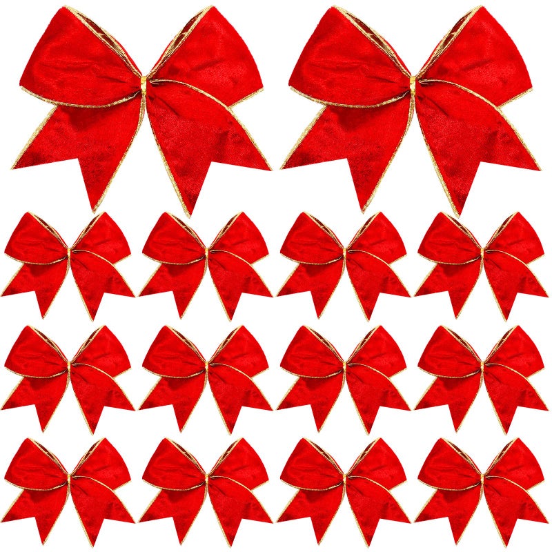 Panelee 12 Pcs Red Velvet Christmas Bows 6 x 6 in Wreath Bow Christmas Tree Decorations Ornaments for Hanukkah Xmas Tree Topper Wreath Garland Party Gift Wrapping DIY Decor - Image 1